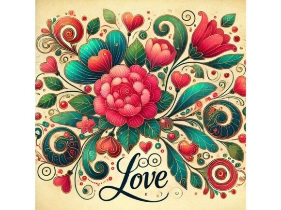 Download Retro-inspired LOVE, Floral Designs - Red Collection