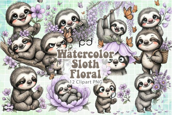 Download Watercolor Sloth Floral Graphics - Floral graphics Collection