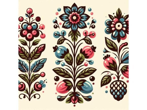 Download Retro-inspired Floral Berry Motif - Red Collection
